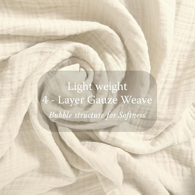 Threadmill Summer Muslin Twin Blanket | 4 Layer 100% Cotton Gauze Blanket | Pre Washed, Soft and Breathable Muslin Throw Blanket | Ideal for All Seasons | Lightweight Picnic Blanket| Natural