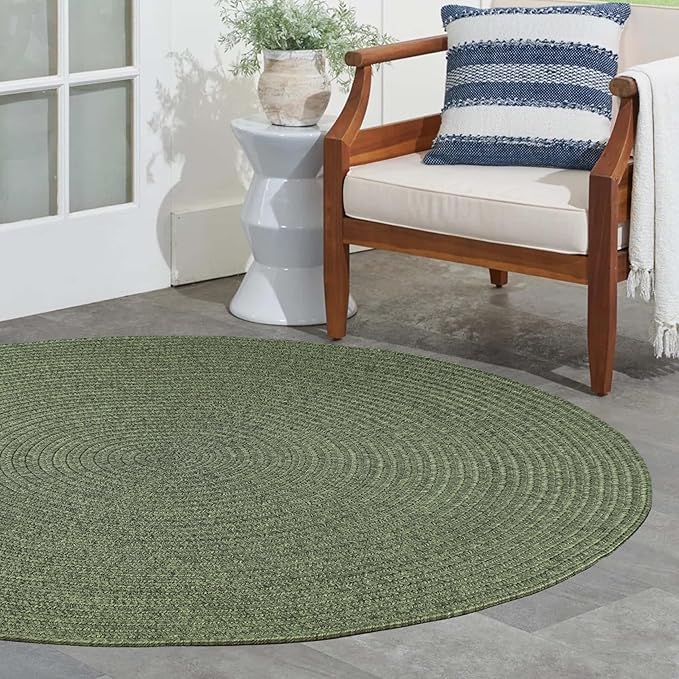 Superior Indoor/Outdoor Area Rug, Reversible Braided Floor Decor for Living Room, Kitchen, Patio, Front Porch, Modern Boho Farmhouse Rugs, Hardwood, Bedroom Accessories, 4' Round, Green