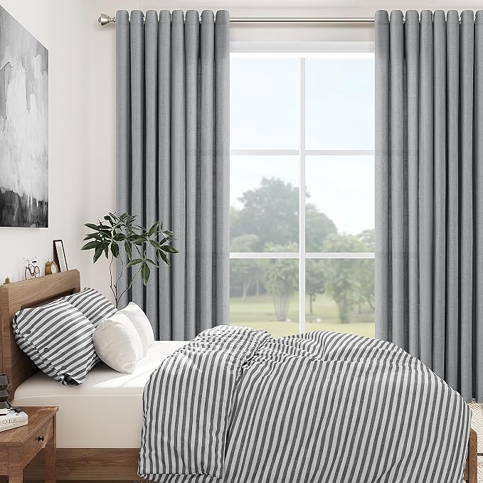 Light Grey Linen Curtains 96 Inches Long 2 Panels Sets for Living Room Grommet Semi Sheer Light Filterinig Bedroom Window Panels Neutral Tone Modern Minimalist Room Decor Privacy Curtain Drapes 52x96