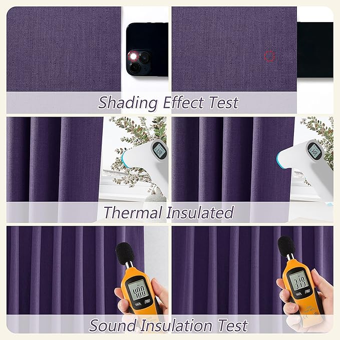 Guken 100% Blackout Curtains 120 Inch Length 2 Panels Set for Living Room Bedroom Back Tab Thermal Insulated Black Out Linen Drapes Room Darkening New Purple,52x120