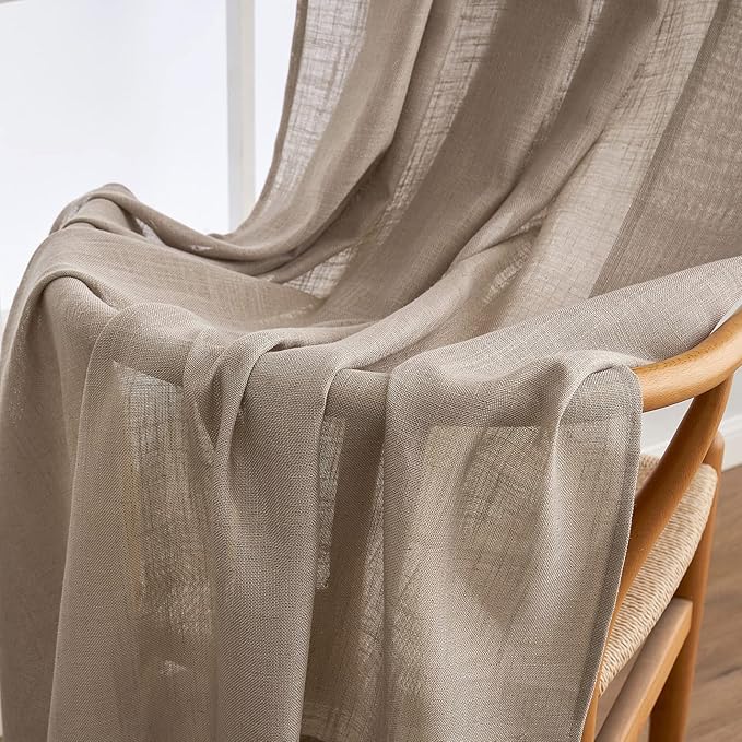 MIULEE Taupe Linen Curtains 63 Inch Length 2 Panels for Bedroom Living Room, Soft Thick Linen Textured Natural Window Drapes Semi Sheer Light Filtering Back Tab Rod Pocket Burlap Look Decor