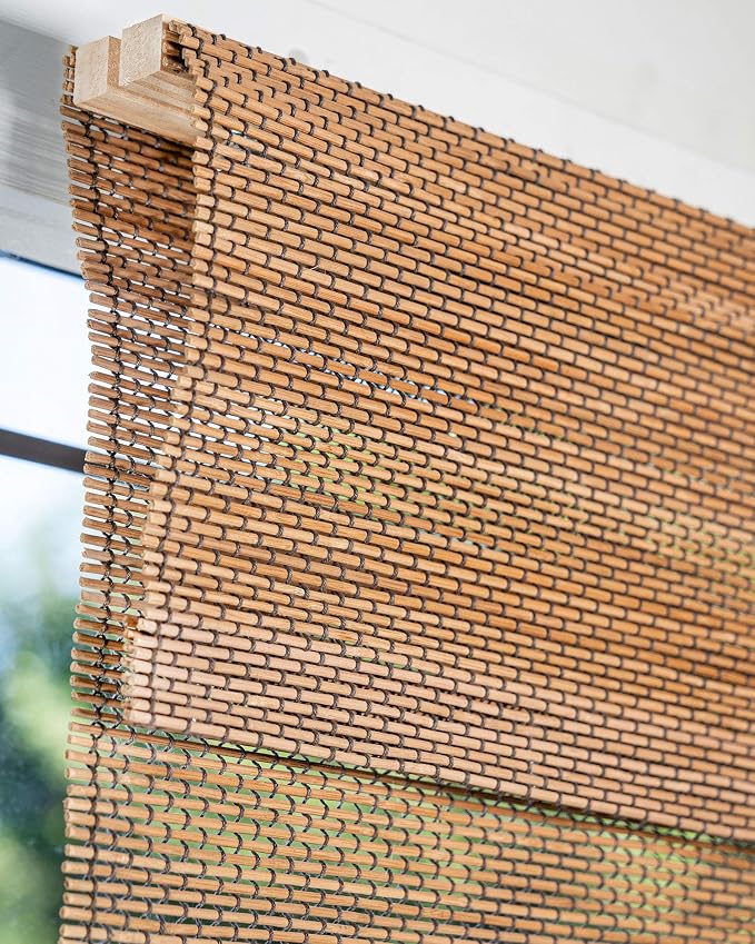 CHICOLOGY Bamboo Roman Shade, Cordless Light Filtering Woven Wood Window Treatment for Living Room, Dining Room, Kitchen & Office, Natural Bamboo Blinds for Boho Coastal Decor, Acorn, 39"W x 64"H