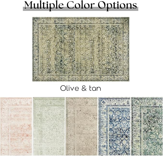 Vintage Design Floral Area Cream Rug Distressed Carpet Washable Non Slip Rug Kitchen Bedroom Dining Room 3x5 Cover Print,Tan Brown and Cream Beige