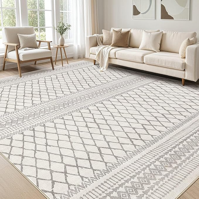 cotiled 5x7 Area Rug Living Room: Washable Boho Rugs with Non Slip Backing Large Soft Indoor Stain Resistant Carpet for Bedroom Farmhouse Dining Room Lightweight Home Decor Beige/Gray