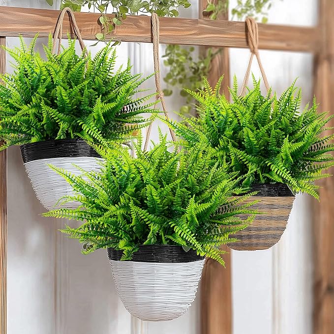 Nigirior 12 Bundles Artificial Fake Plants for Outdoor Faux Boston Fern for Home Decor UV Resistant Fake Plants Greenery for Front Porch Planter Indoor or Outdoor (Green)