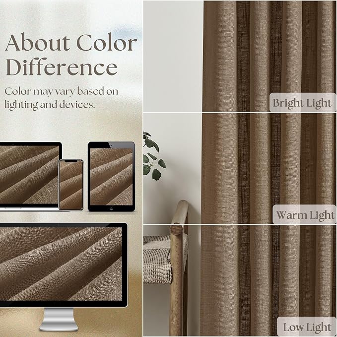 92 Inch Linen Curtains 2 Panels Set Pinch Pleated for Living Room Bedroom Memory Training Shaped Semi Sheer Dutch Cocoa Pinch Pleat Drapes Hooks Rings Light Filtering Window Curtain Drapes