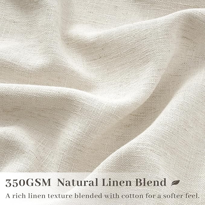 90 inch Pinch Pleated Linen Curtains for Living Room Bedroom Natural Ivory Birch Boho Country Thick Linen Textured Light Filtering Pinch Pleat Drapes Back Tab Semi Sheer Window Curtain 2 Panels