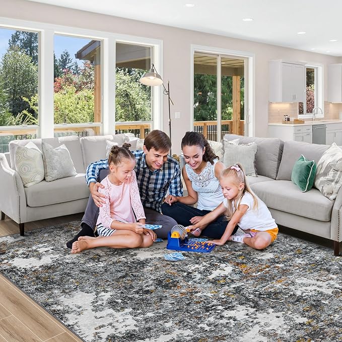 8x10 Area Rug for Living Room Bedroom: Large Washable Rug with Anti-Slip Backing Non-Shedding Stain-Resistant Soft Abstract Carpet for Dining Room Nursery Home Office (Gray/Multi)