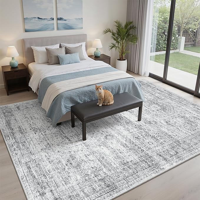 Soalmost 6x9 Area Rug for Living Room Washable 6x9 Gray Rug Non-Slip Modern Rugs for Bedroom Dinning Room Ultra-Thin Indoor Grey Rug