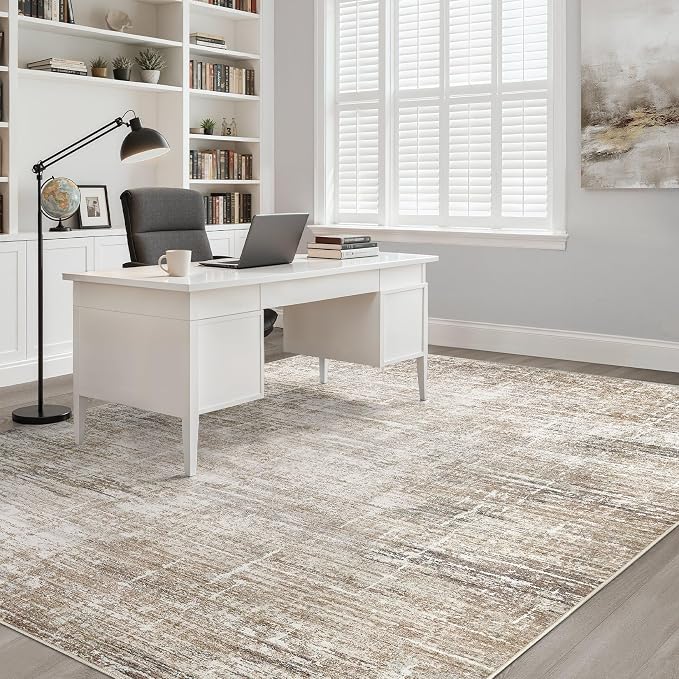 6x8 Area Rug Living Room: Washable Large Neutral Rug Abstract Soft Modern Stain Resistant Indoor Floor Non-Slip Carpet for Bedroom Nursery Kids Office Playroom Dining Room Under Table- Dark Brown