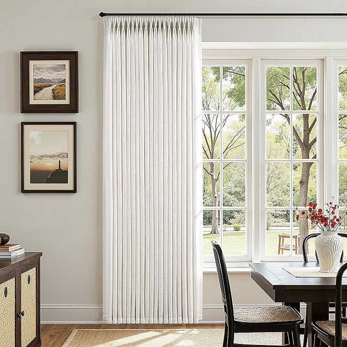 80 Inch Extra Wide Pinch Pleated Curtains 120 Inch Length for Living Room Large Window Drapes Light Filtering Privacy for Bedroom Back Tab with Hooks Clip Rings Natural 80W x 120L