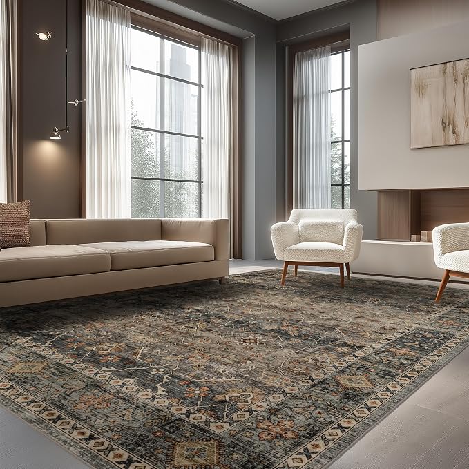 Ruaruarug Washable Area Rug 8x10 for Living Room, Bedroom, Ultra Soft Non Slip Stain & Fade Resistant, Pet & Kids Friendly, Suitable for High Traffic Areas Easy to Clean for Office Kitchen, Camel