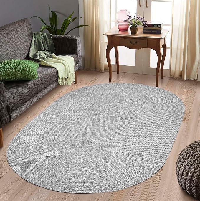 Superior Indoor/Outdoor Area Rug, Reversible Braided Floor Decor for Living Room, Kitchen, Patio, Front Porch, Modern Boho Farmhouse Rugs, Hardwood, Bedroom Accessories, 3' x 5', Slate