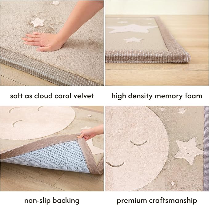 Hakuna Matte CloudRise Baby Play Mat for Floor 80" x 110" Moon & Stars | Coral Velvet high-density foam Rug for Crawling Cozy Play – Non-Slip, Water-Resistant, Easy-Care Tummy Time Mat