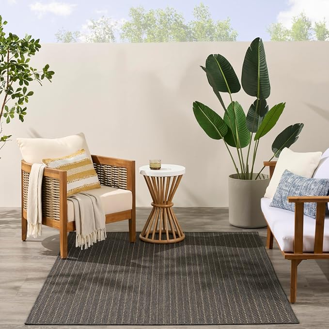 Nourison Home Horizon Indoor/Outdoor Charcoal 5' x 7' Area Rug - Easy Clean, Non Shedding, Bed Room, Living Room, Dining Room, Kitchen (5' x 7')