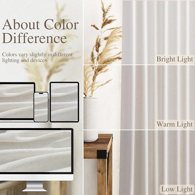 Nanspring Natural Linen Curtains for Living Room 105 Inches Long Rustic Farmhouse Decor Light Filtering Semi Sheer Curtain Back Tab and Rod Pocket Luxury Drapes for Bedroom Office 52x105, 2 Panels