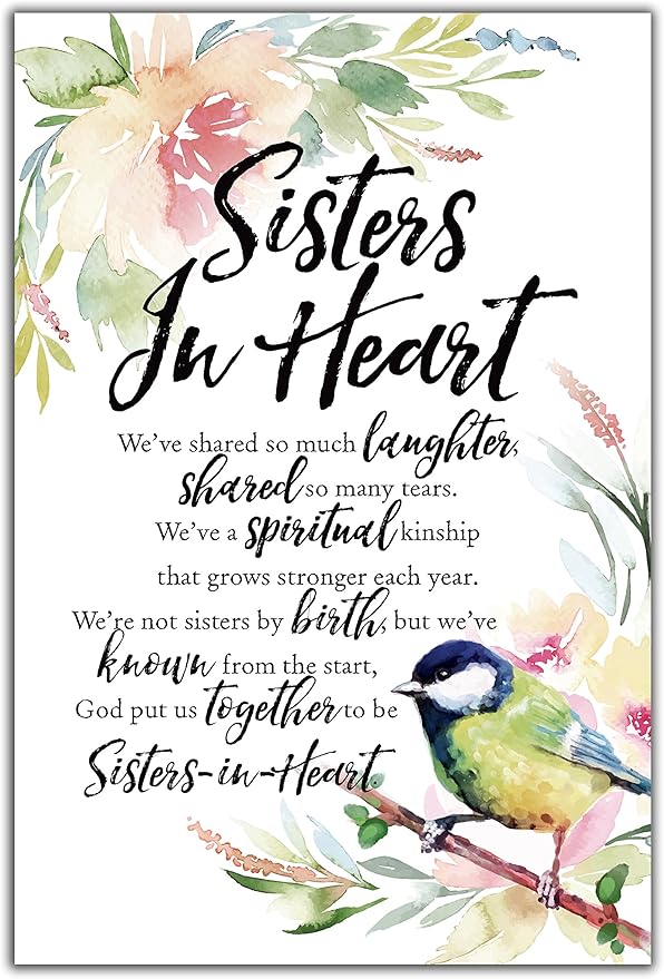 DEXSA Sisters In Heart Wood Plaque with Inspiring Quotes 6"x9" - Elegant Frame Wall & Tabletop Decoration | Easel & Hanging Hook | Christian Family Religious Home Decor Saying | Made in the USA
