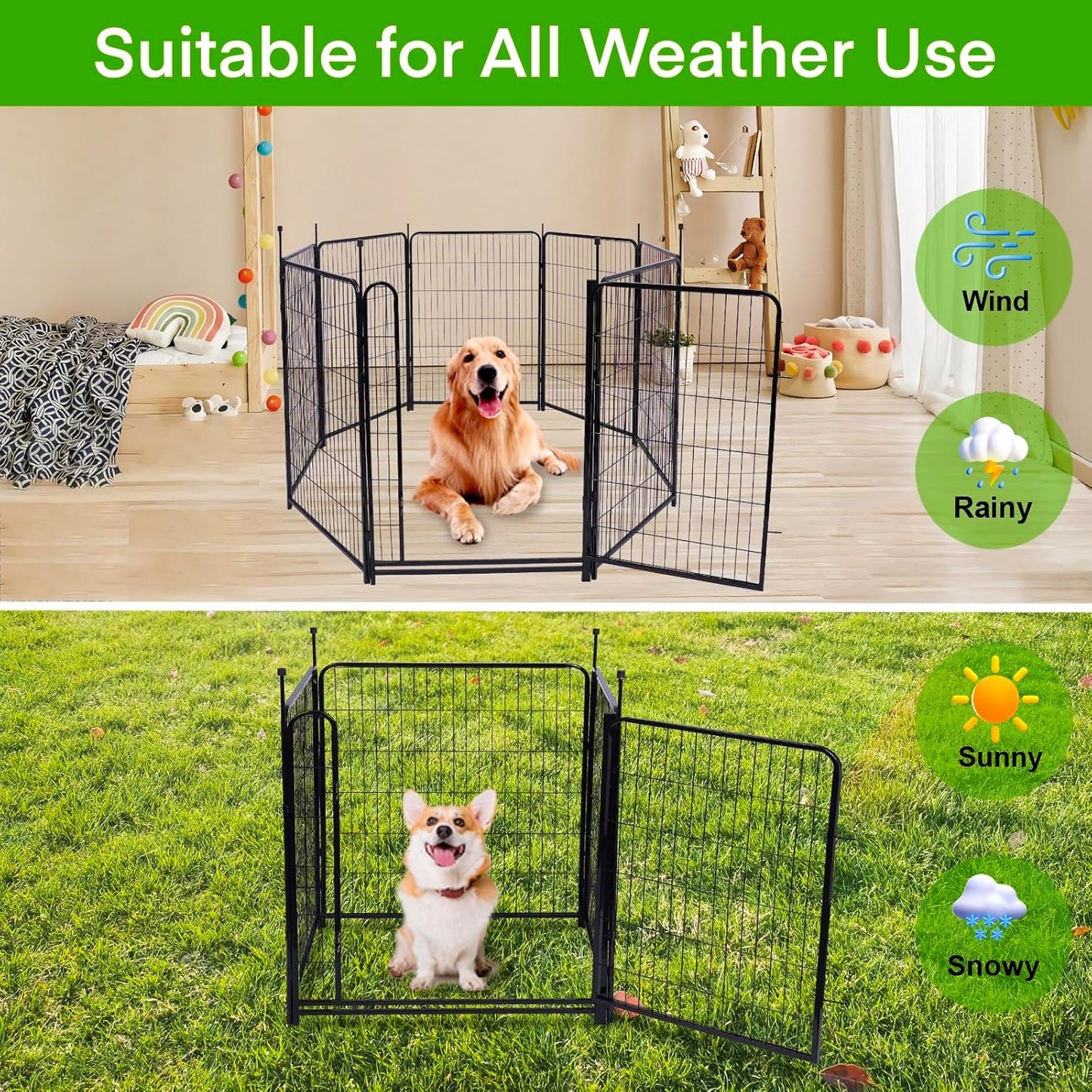 Tall Garden Fences and Borders for Dogs, 4.6ft High Dog Fence, 10 Panels Total 22.1Ft Long, Gate 21 inches Wide with Low Sills, Animal Barrier Fence, Metal Fence Panels, Flower Bed Fencing