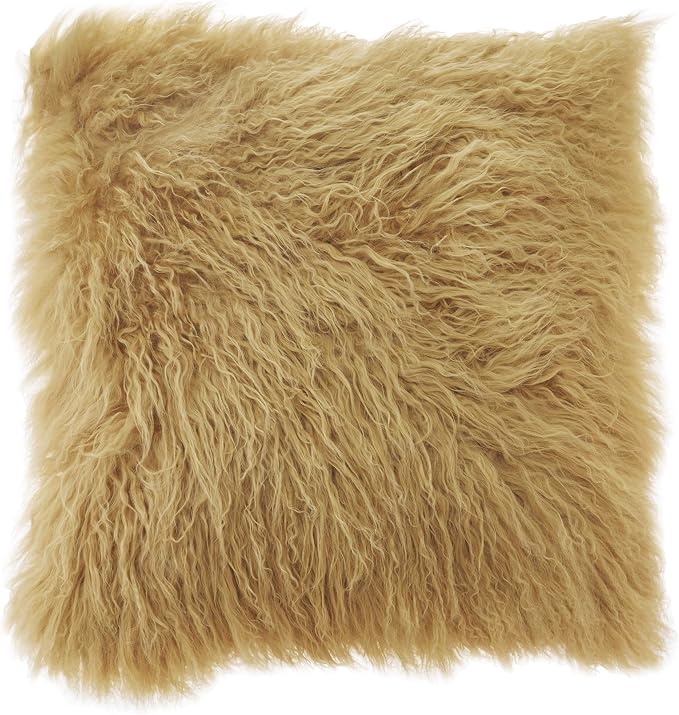 SARO LIFESTYLE Mongolian Lamb Fur Poly Filled Throw Pillow