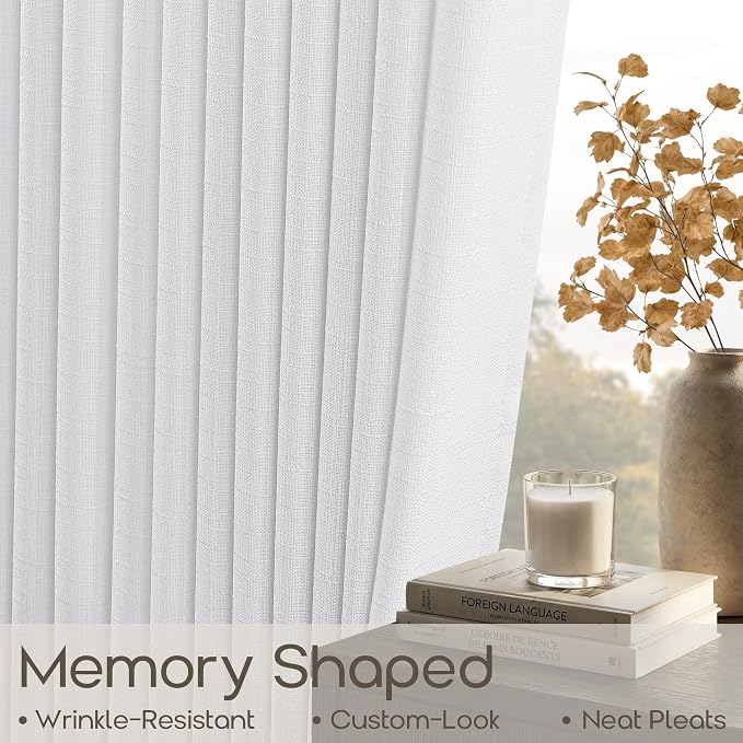 84 Inch Pinch Pleated Snow White Curtains for Living Dining Room Bedroom Neutral Light Filtering Privacy Memory Trained Shaped Pinch Pleat Thick Linen Blend Window Drapes 84 Inches Length 2 Panels