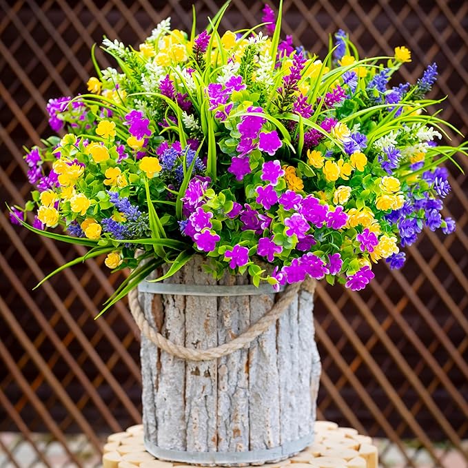 AXYLEX Artificial Flowers Outdoor Fake Plants - 12 Bundles UV Resistant Shrubs No Fade Faux Plastic Greenery Home Garden Porch Patio Decoration Indoor (1, Multi-12pcs)