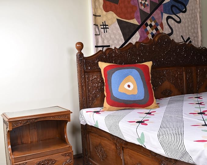 Kandinsky Modern Pillow Cover - Ruby Abstract Pillowcase Farmhouse Chair Contemporary Cushion Outdoor Pillowsham Mid Century Handmade Wool Size 18x18