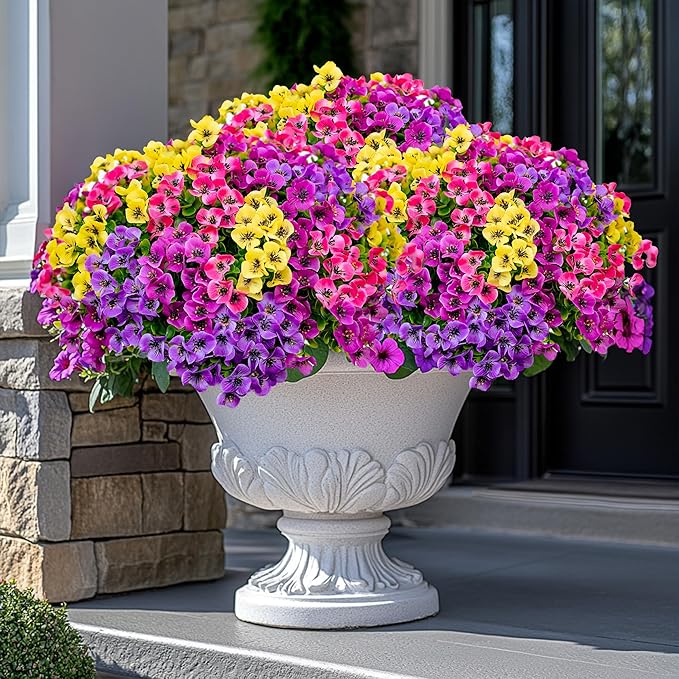 AXYLEX Artificial Flowers Outdoor Fake Plants - 16 Bundles UV Resistant No Fade Faux Shrubs Plastic Greenery Home Garden Porch Patio Decoration (1, Multi02-16pcs)