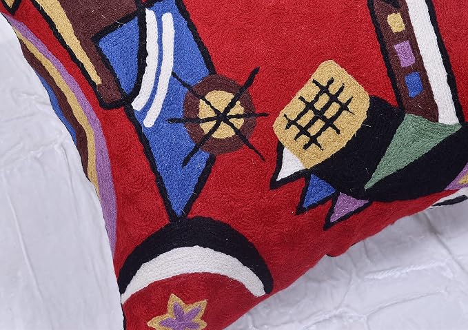 Kandinsky Red Abstract Pillow Cover Gegen Modern Pillowcase Scarlet Reds Abstract Chair Cushion Contemporary Pillow Farmhouse Pillows Couch Handembroidered Wool Size 18x18