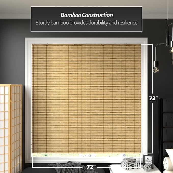 Red Lantern Burnt Bamboo Cordless Window Shade - Tortoise, 72" Wide