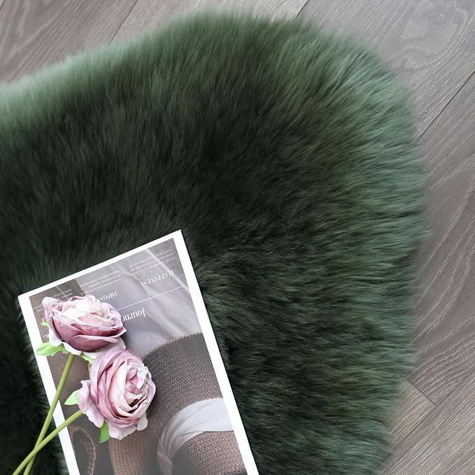 Sheepskin Rug, Fluffy Shaggy Area Rug, Super Soft 24‘’ x 72‘’ Sheepskin Hair Rug, Plush Rug, Decorative Rugs for Bedroom, Children's Room, Living Room (Forest Green, 24" x 72")