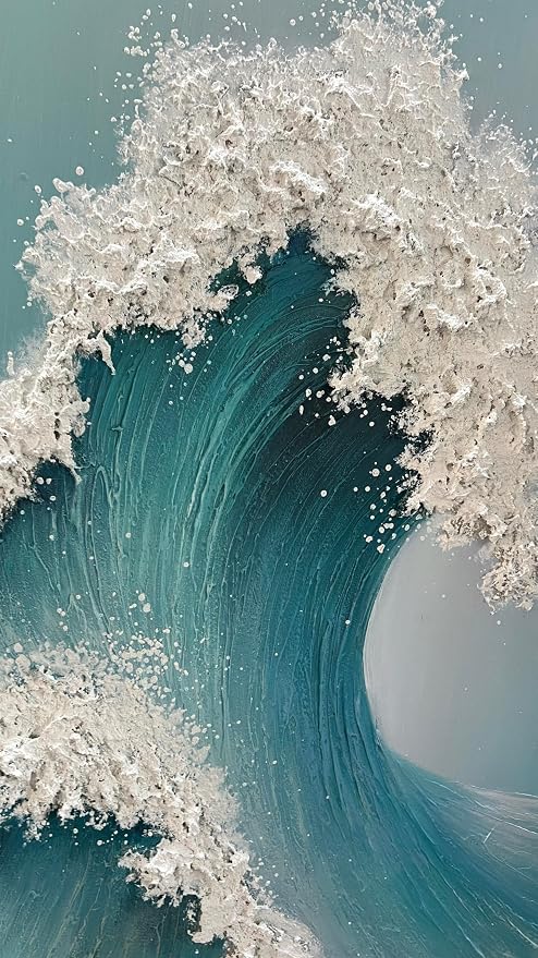 YaSheng Art : Large Abstract Wall Art, 3D Ocean Wave Canvas Wall Art, Hand-Painted Textured Seascape, Wall Art for Living Room Framed Ready to hang 24 x 48 inches