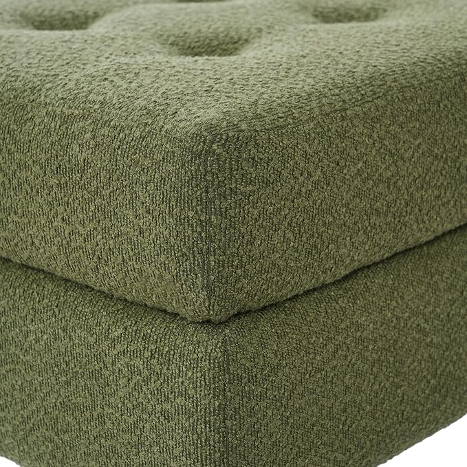 Christopher Knight Home Dalla Boucle Upholstered Ottoman Coffee Table, Small Living Room Sofa Footrest, Wooden Rectangular Ottoman Footstool, Guest Extra Seat, Olive Green