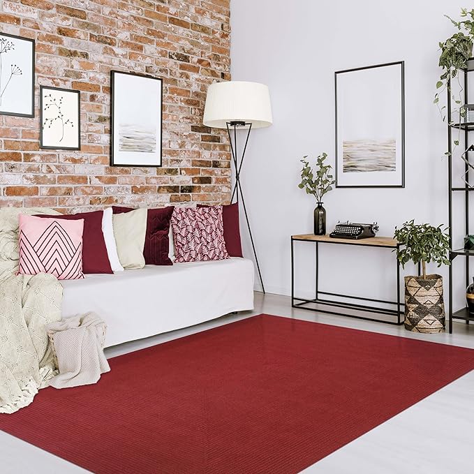 Superior Indoor/ Outdoor Large Area Rug, Reversible Braided Home Floor Decor for Living Room, Kitchen, Entryway, Patio, Front Porch, Deck, Modern, Boho, Farmhouse Style, 6' x 9', Burgundy