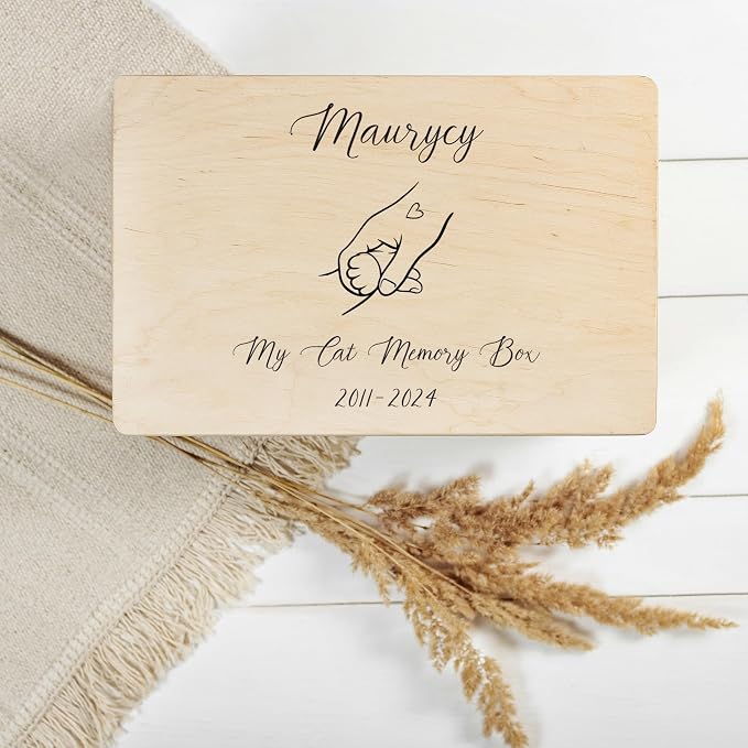 Creative Deco Personalized Wooden Storage Box Memory Box Pet | 11.8x7.87x5.51in (+-0.5) | Minimalistic | Hinged Lid Handles Engraving | Gift Box | UNSANDED Keepsake Souvenir Chest