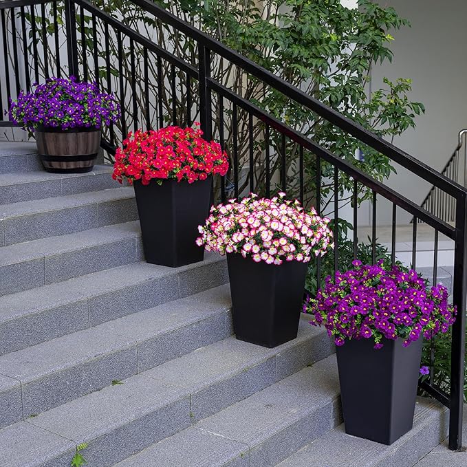 Nigirior Artificial Faux Flowers for Outdoor 16 Bundles Boxwood Fake Morning Glory for Planter,UV Resistant Fake Flowers for Home Porch Patio Outside（Pink）