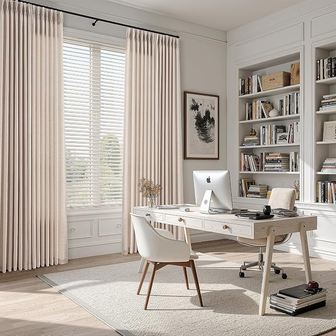 Cream Beige Pinch Pleated Linen Curtains 72 Inch Length 2 Panels Set for Living Room Bedroom Boho Farmhouse Country Privacy Light Filtering Semi Sheer Back Tab Drapes with Hooks for Nursery 40x72
