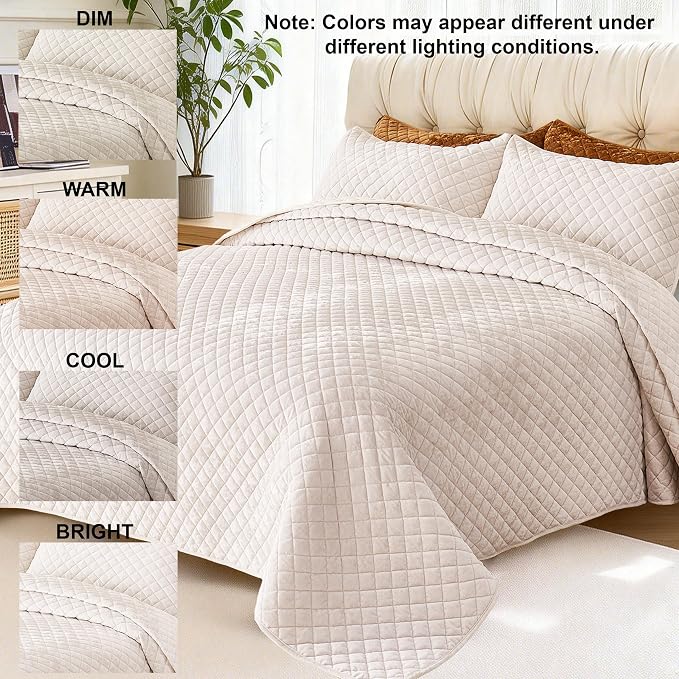 Velvet Quilt Set Oversized King Size 120x128 Luxury Soft Bedspread Coverlet 3-Piece King Comforter Sets with 2 Pillow Shams 20x36 Super Cozy All Seasons Velvet Bedding Set, Cream White