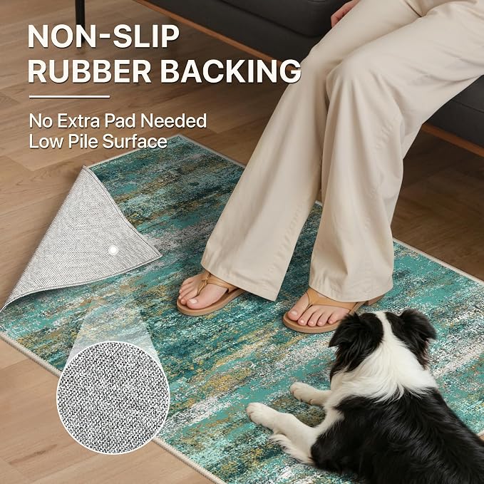 BEIMO Runner Rug for Hallway Kitchen, 2x6 Machine Washable Runners Rug for Entryway, Soft Modern Abstract Throw Rugs, Low Pile Floor Cover with Non Slip Backing, Turquoise