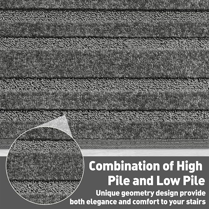 PURE ERA Bullnose Carpet Stair Treads Set Tape Free Non-Slip Indoor Stair Protectors Pet Friendly Rugs 9.5" x 30"(2 Pieces,Grey Rectangular)