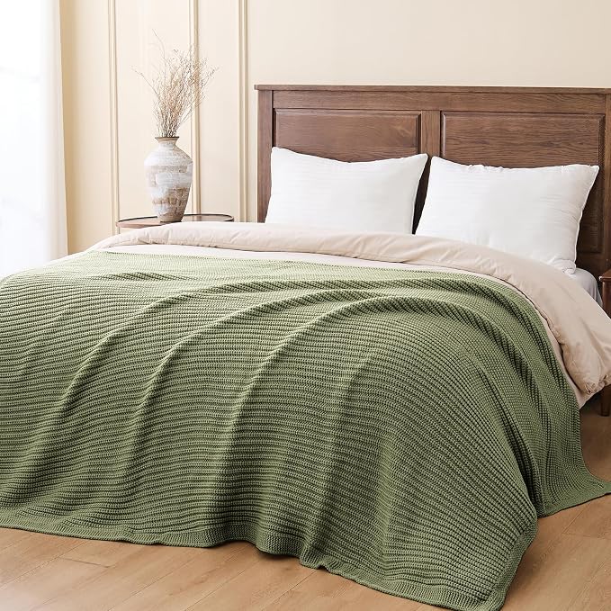 Chunky Knit Olive Green Throw Blanket for Couch 60"x80",Soft Cozy Lightweight Knitted Blanket for Couch Sofa Bed,Fisherman Cable Knit Cute Decorative Spring Throw for Living Room