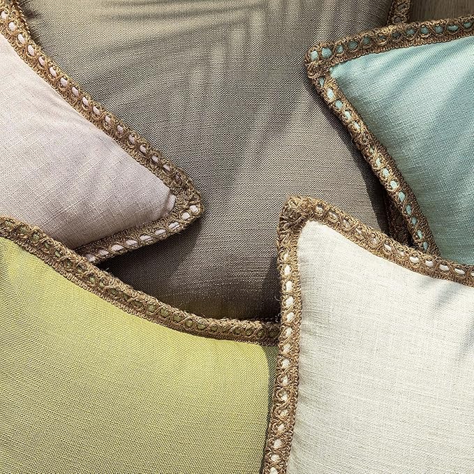 Phantoscope Pack of 2 Farmhouse Decorative Throw Decorative Pillow Cover Burlap Linen Trimmed Tailored Edges Off White, Plain, 12 x 20 inches, 30 x 50 cm