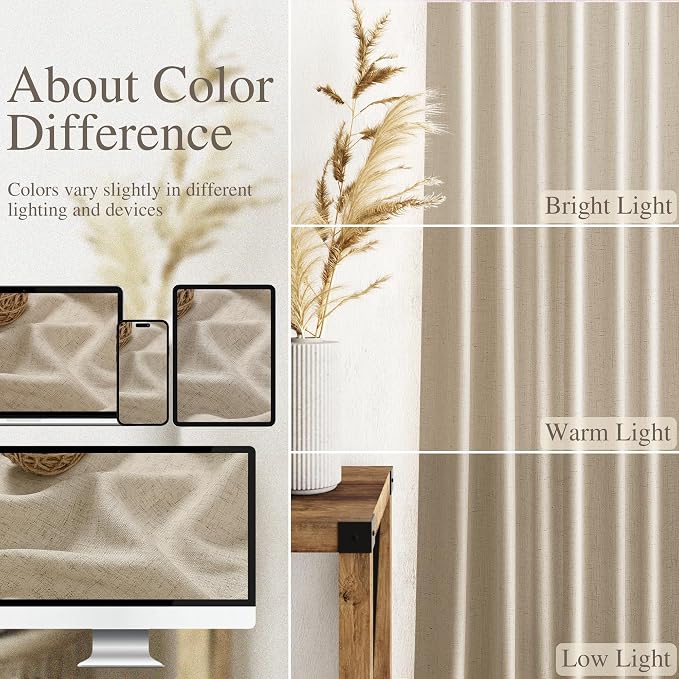 Taupe Burlywood Linen Curtains for Living Room 105 Inches Long Light Filtering Semi Sheer Curtain Back Tab Rustic Luxury Neutral Modern Farmhouse Decor Drapes for Bedroom Dinner Room 52x105, 2 Panels