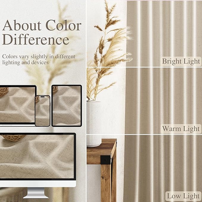 Taupe Burlywood Curtains 120 Inches Long for Living Room Linen Textured Rustic Farmhouse Privacy Sheer Curtains Back Tab Extra Long Floor to Ceiling Curtain for Bedroom Office 52x120, 2 Panels