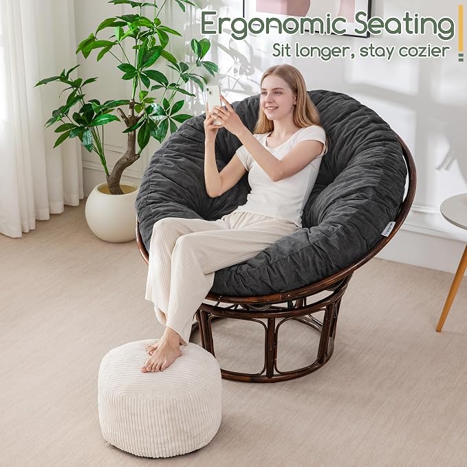 HIGOGOGO Papasan Chair Cushion with Chenille Cover (Without Chair), Soft Supportive Cushion, Dark Grey, 48 x 48 Inch