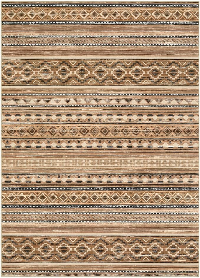 cotiled 9x12 Area Rug Living Room: Washable Boho Rugs with Non Slip Backing Large Soft Indoor Stain Resistant Carpet for Bedroom Farmhouse Dining Room Lightweight Home Decor Brown/Beige