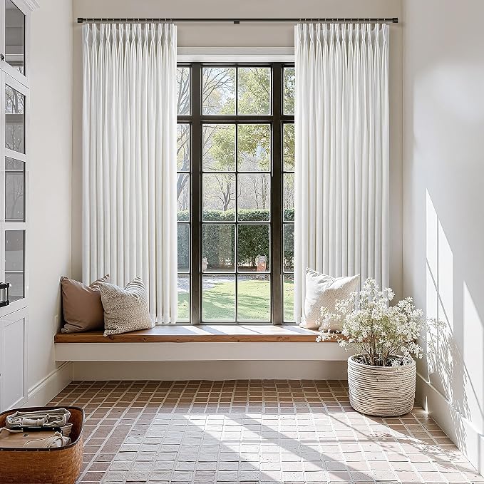 Memory Training Shaped Light Filtering Curtains 63 Inches Long 2 Panels Set for Small Window Dining Room Cream Ivory Birch Boho Farmhouse Pinch Pleated Linen Short Semi Sheer Small Windows 40Wx63L