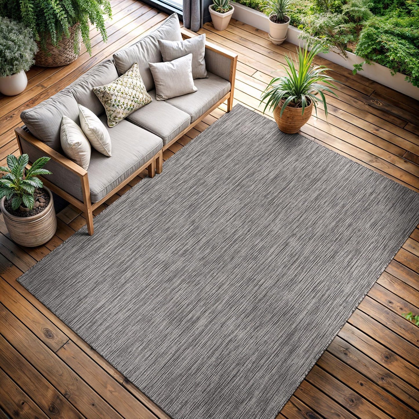 CAMILSON Outdoor Rug 5x7 Modern Area Rugs for Indoor and Outdoor Patios and Porches - Waterproof, Washable, Non-Shedding, Easy-to-Clean Outside Carpet (5 x 7, Solid - Silver Gray)