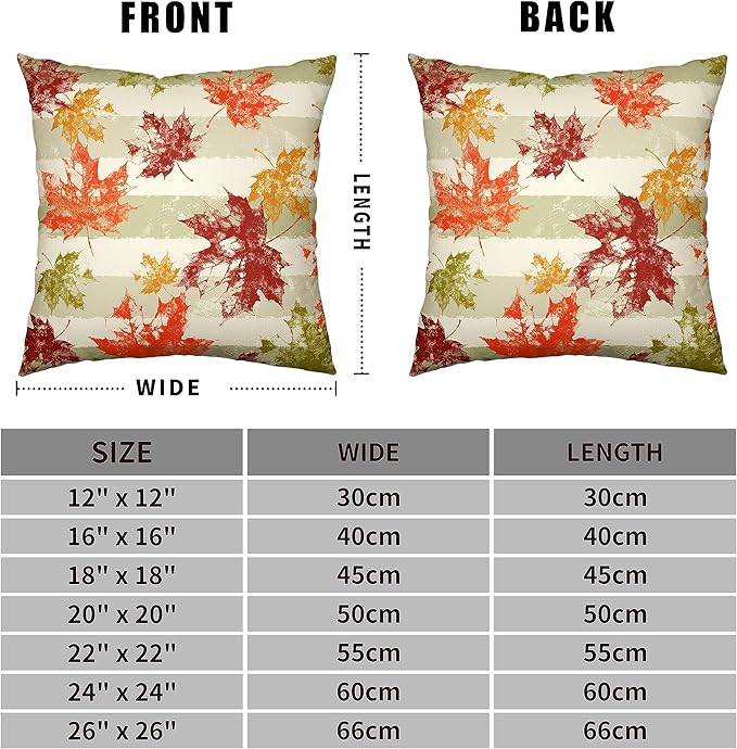 Thanksgiving Red Maple Leaves Pillow Covers 22x22 Fall Throw Pillow Covers Set of 2 Green Grey White Striped Pillowcase Autumn Farmhouse Pillow Covers for Home Decor Couche Outdoor