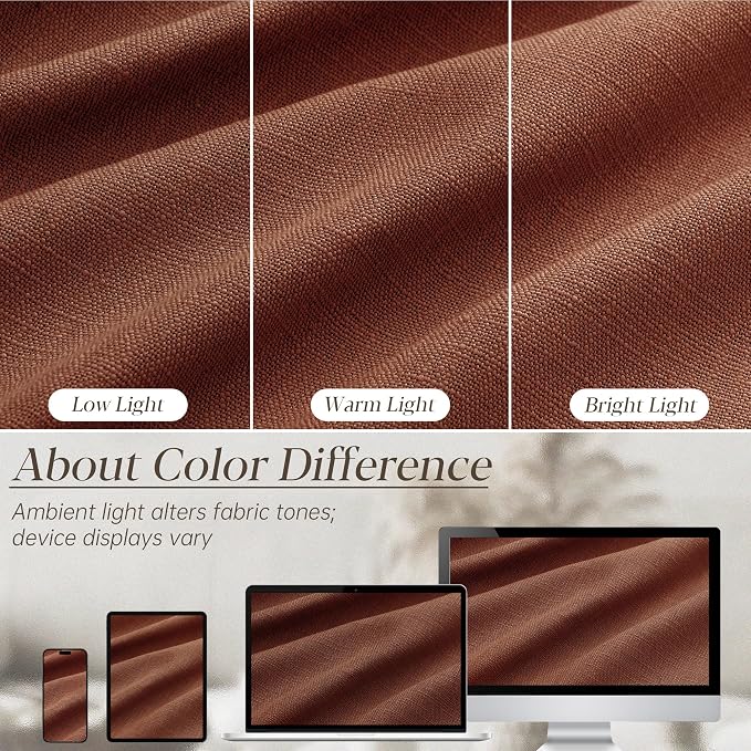 Terracotta Burnt Orange Thick Linen Curtains Pinch Pleated 108 Inch Length 2 Panels for Living Room Bedroom Semi Sheer Light Filtering Heavy Linen Drapes