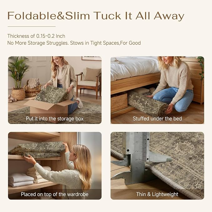 9x12 Brown Vintage Area Rug for Living Room Bedroom Large Distressed Rustic Carpet Non-Slip Low Pile Soft Washable Throw Rug for Indoor Dining Room